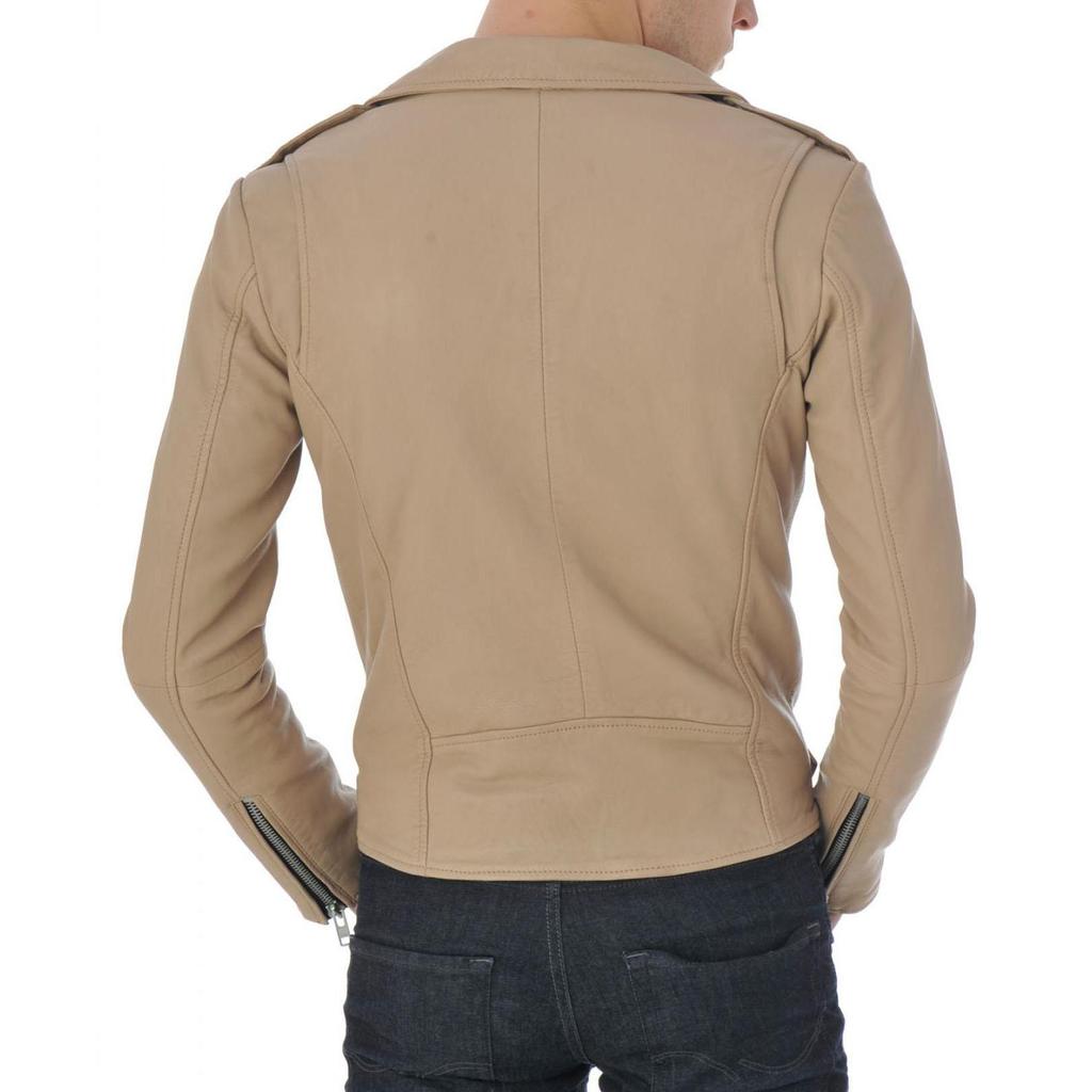 SKINOUTFIT Men's Genuine Lambskin Beige Leather Jacket Stylish Motorcycle Bomber Biker Outerwear MJ 247