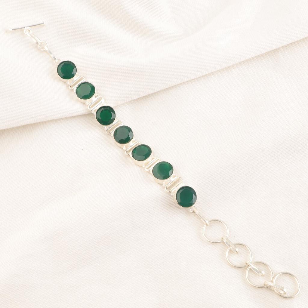 Green Onyx Gemstone 925 Sterling Silver Jewelry Handmade Adjustable Bracelet 9" RB-7-12