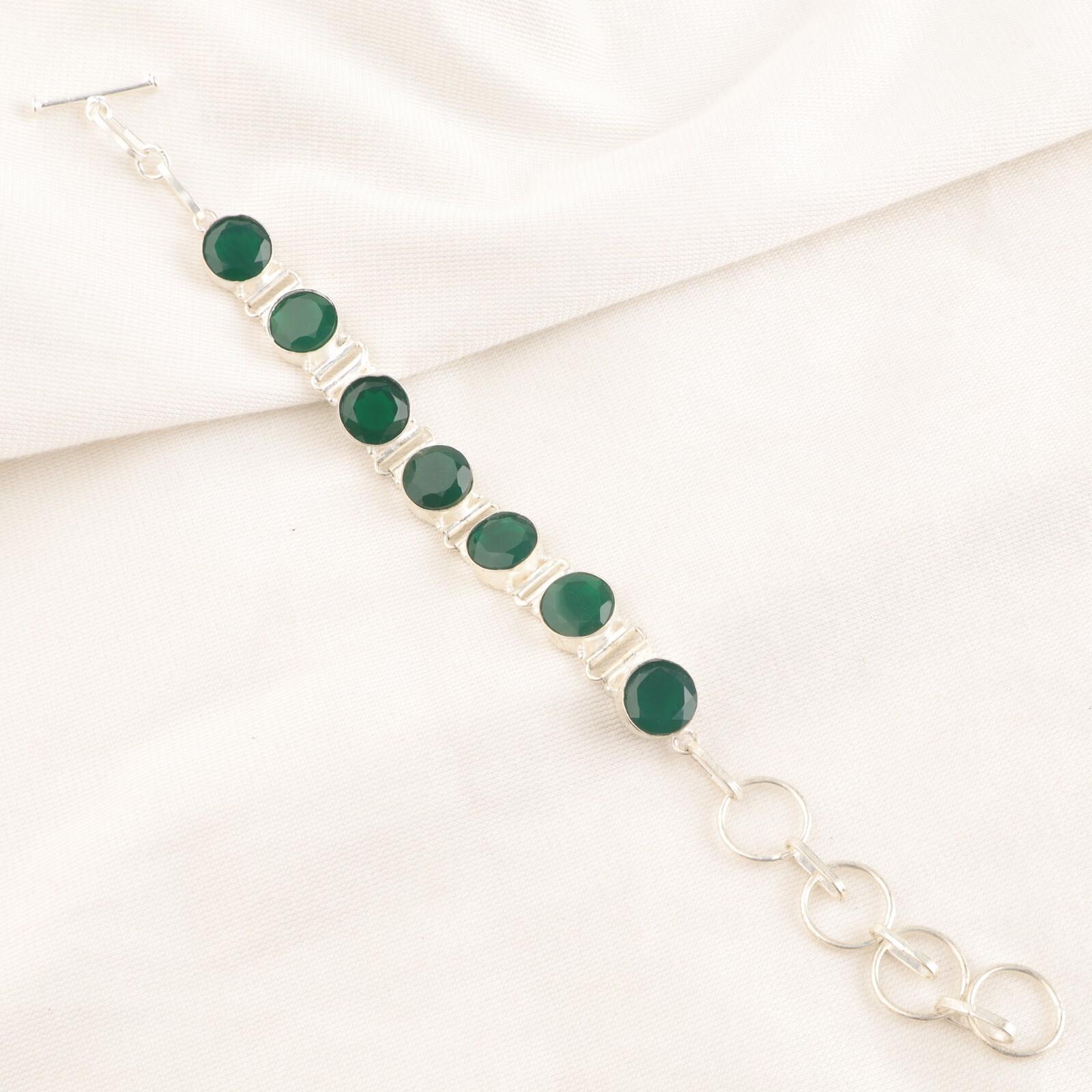 

Green Onyx Gemstone 925 Sterling Silver Jewelry Handmade Adjustable Bracelet 9 RB-7-12