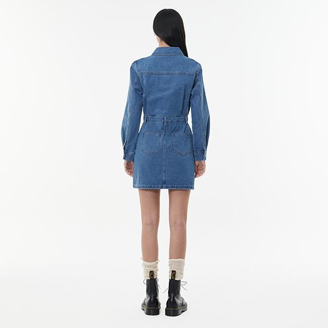 Rap Out-Pocket Shirt-Style Collar Denim Dress Aq1Do260