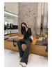 Korean Elegant Slimming Two-Piece Sportswear Set for Women - High Neck Cardigan Hoodie & Long Pants for Spring/Autumn.