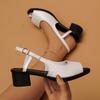 Women Sandals 2026 Summer Casual Peep Toe Sandals Thick Soled Slingback Women Shoes PU Leather Solid Chunky Shoes Women