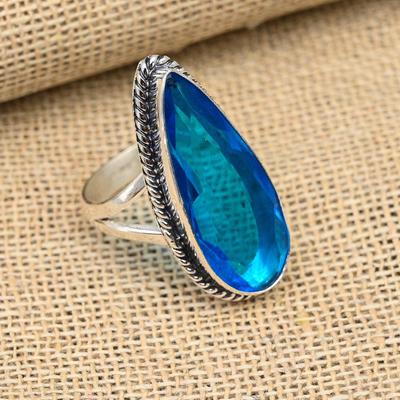 Blue Topaz Gemstone Handmade 925 Sterling Silver Ring Jewelry For Christmas