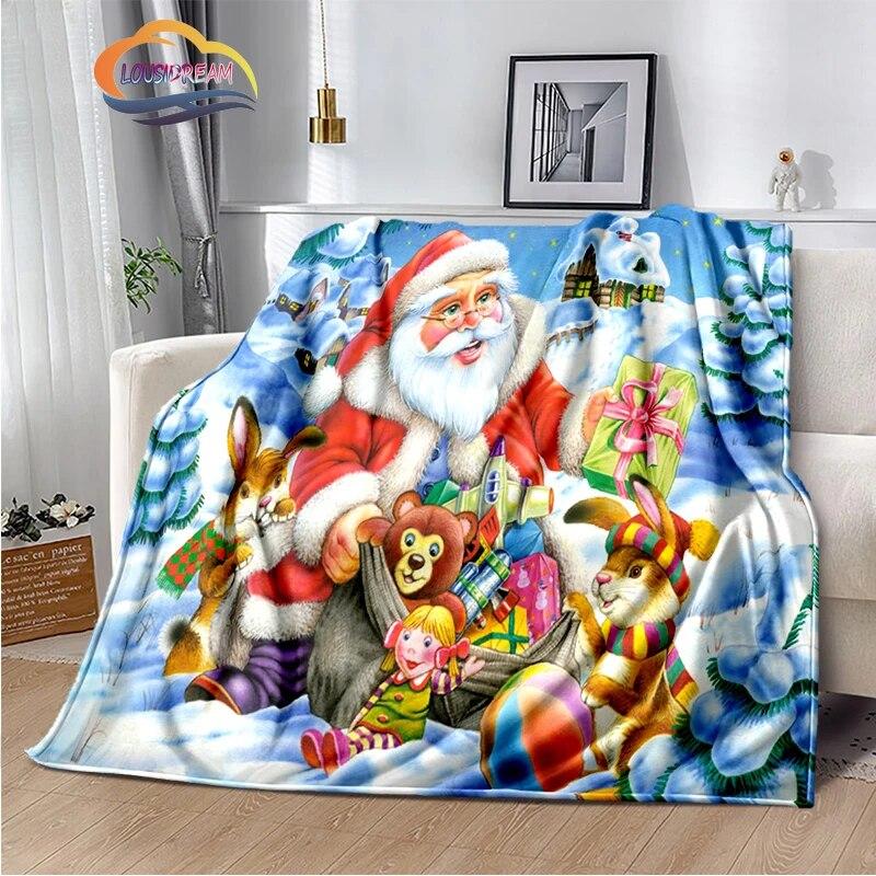 Frohe Weihnachten Serie Santa Decke Flanell Wärme Weiche Plüsch Sofa Bett Werfen