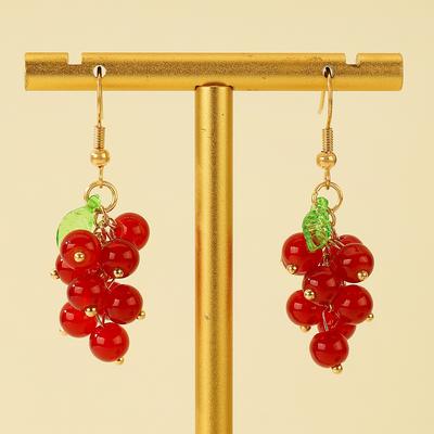 Sweet Retro Red Grape Earrings Female Fresh Summer Theme Fruit Design Dangling Drop Earrings Girls Versatile Fashion Accessories