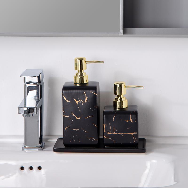 Modern Gold-plated Marbled Ceramic Lotion Bottle Shampoo Shower Gel Dispensing Empty Bottle Soap Dispenser Bathroom Accessories
