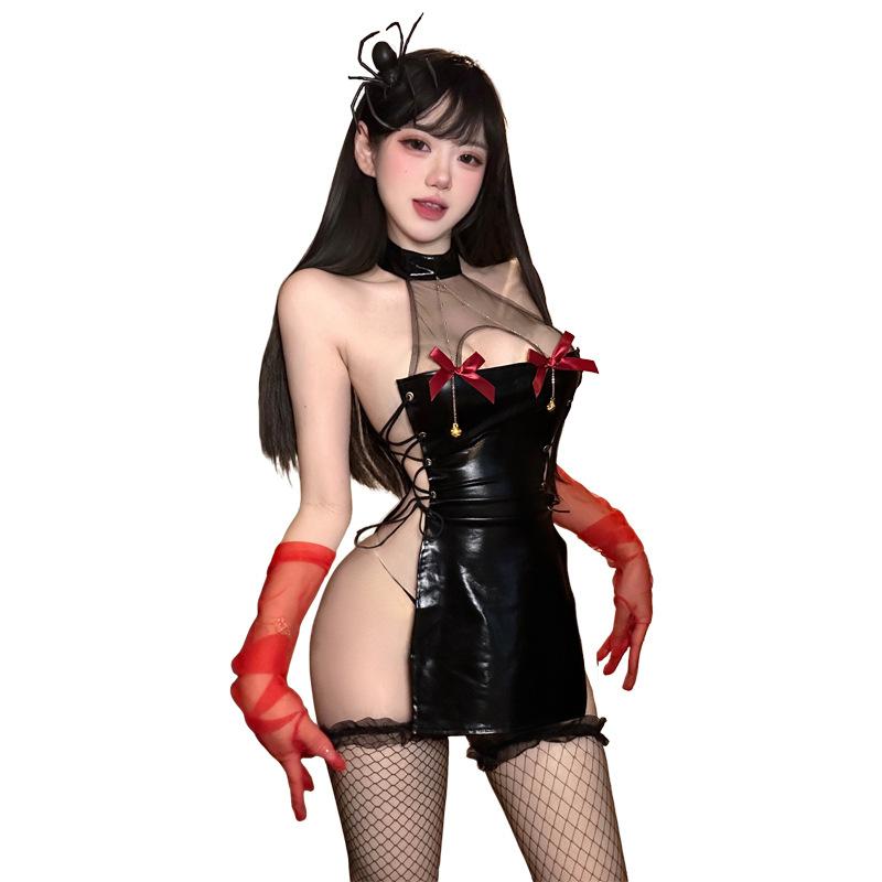 Sexy Pure Lust Patent Leather Dress Little Devil Dress Succubus cos Suit Maid Uniform Free Temptation Dress