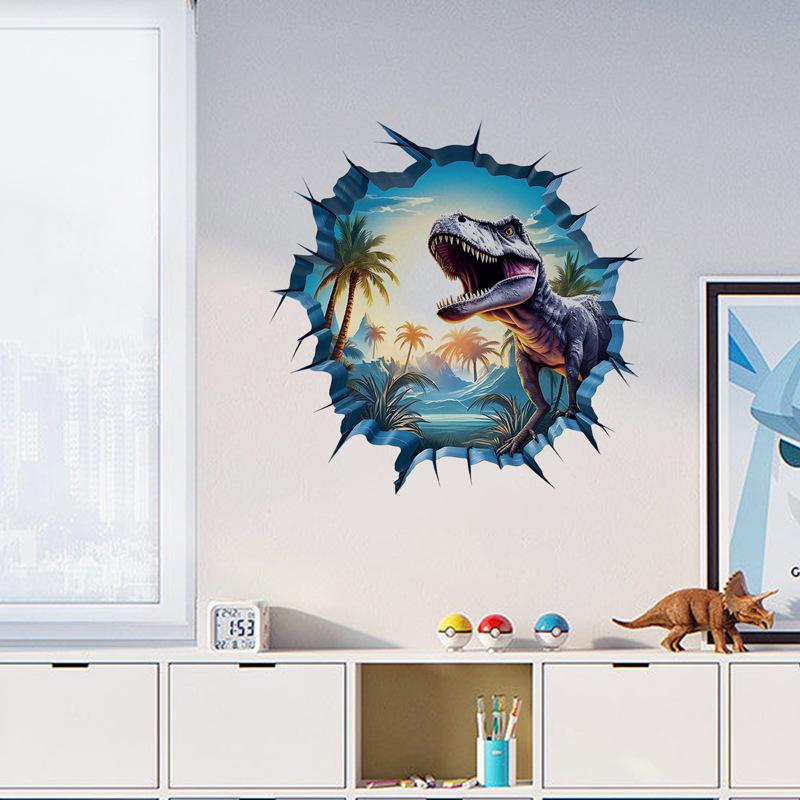 3D Dinosaurier Wandsticker für Kinderzimmer Kindergarten Schlafzimmer Wanddeko Wasserdichte Vinyl Toilettenaufkleber für Mülleimer Kreative Abziehbilder