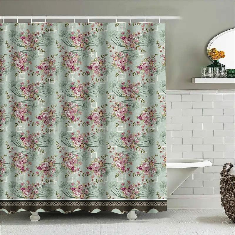 Beautiful floral pattern shower curtain waterproof home decor bath rug 3D printing customized size available 90x180cm