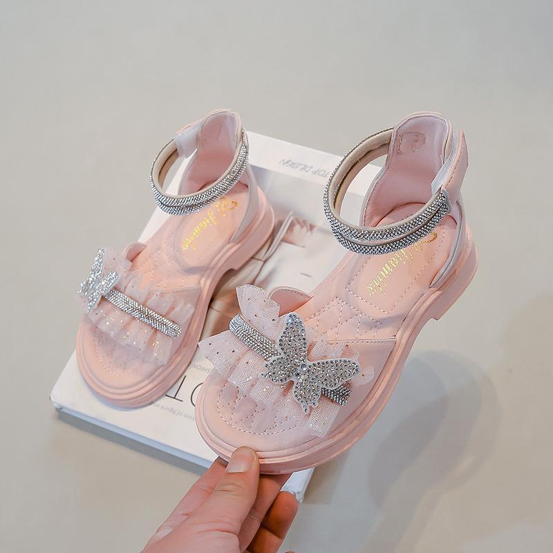 

Сандалии для девочек Сетка Кружево Милые Детские Римские Туфли Блестящая Бабочка 2025 Лето Новые Детские Нескользящая Мягкая Подошва Открытый Носок Шикарные Милые 26 розовый