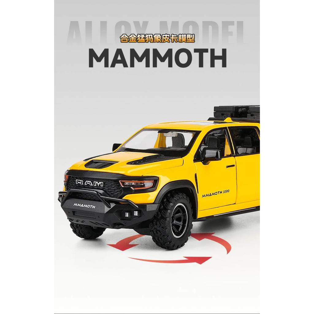 1/32 Dodge RAM 1000 TRX Mammoth Pickup Alloy Car Model Sound and Light Pull Back Children's Toy Collectibles Birthday Gift