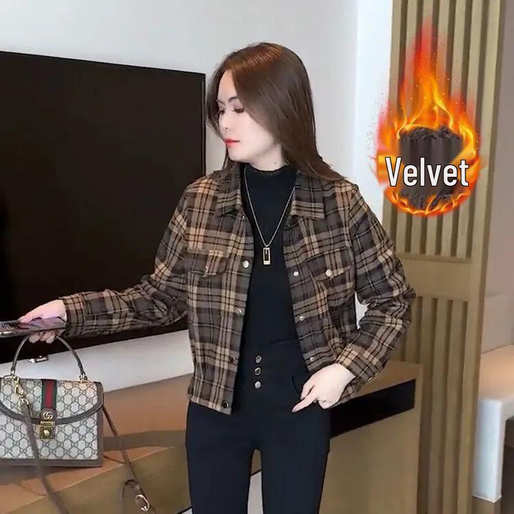 Women's Petite Fleece-Lined Plaid Jacket: Spring & Autumn Style