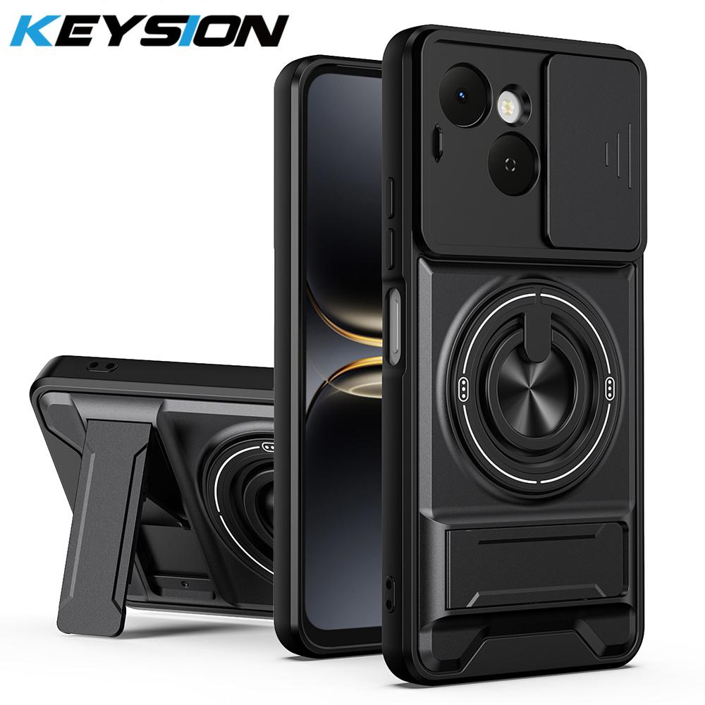 

KEYSION Magnetic Phone Case for TECNO Spark 40C 4G Slide Camera Protection Upright Kickstand 360° Ring Shockproof Back Cover for Spark 40C чёрный