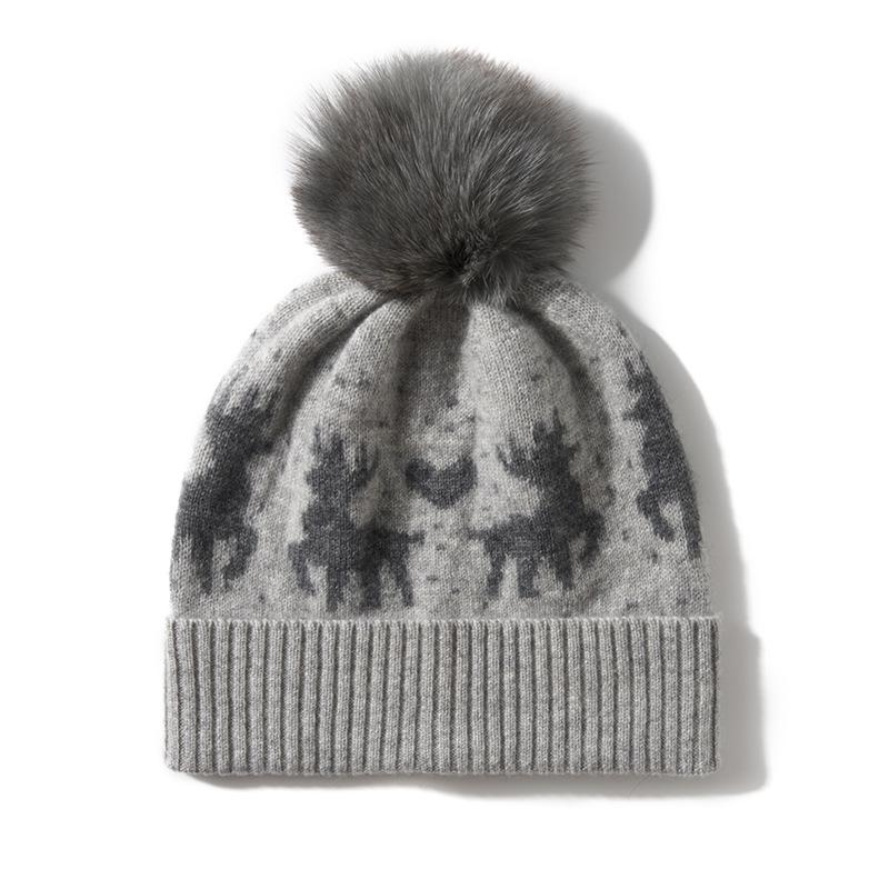 

Cashmere Autumn and Winter New High End Women s Color Blocked Heart Shaped Elk Wool Warm and Fashionable Knitted Casual Hat One size