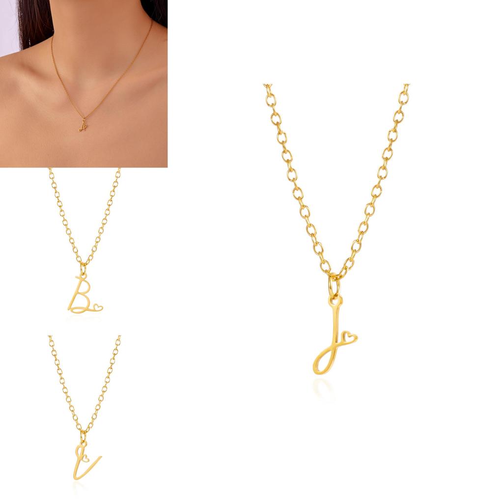 Gold Heart Alphabet Jewelry Necklace With O Chain For Female Fashion Accessory