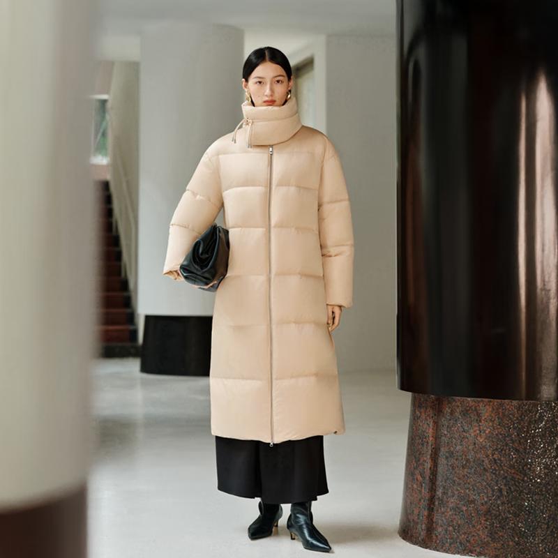 Eral Women's 2025 A/W Long Down Jacket with Large Lapel & Chinese Frog Buttons