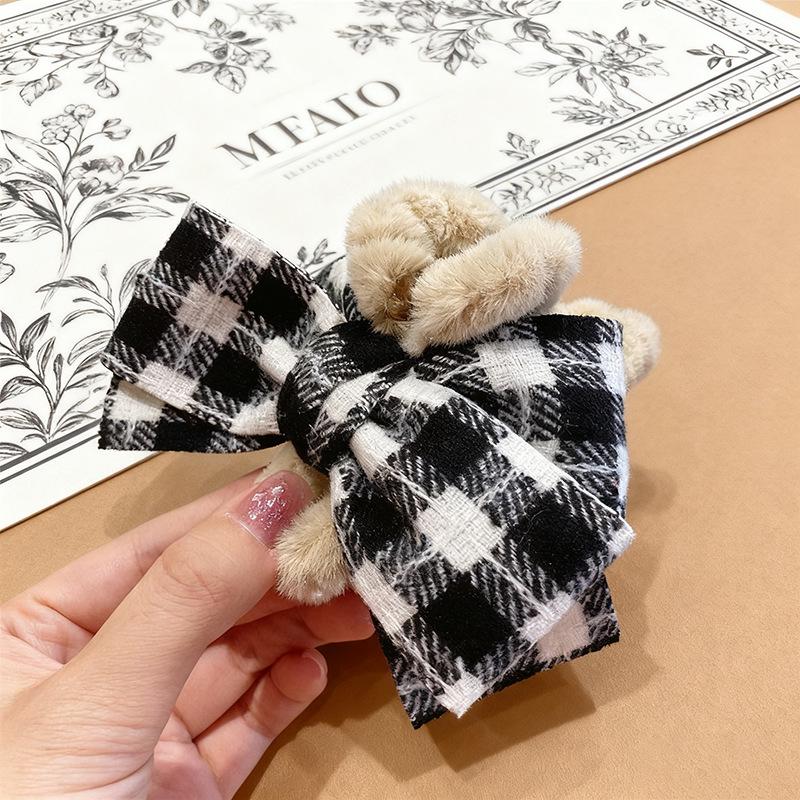Elegant Plaid Bow Plush Hair Clip: Autumn/Winter Style for Women