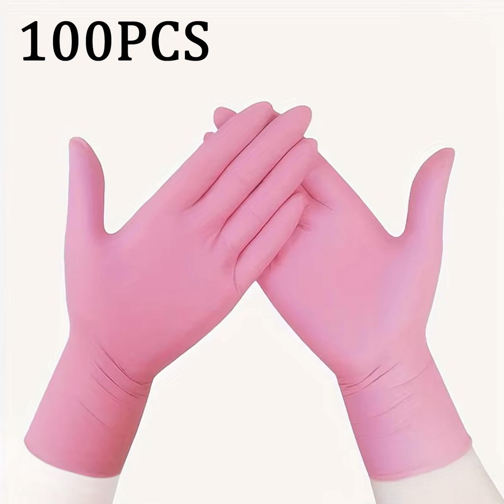 100PCS Pink Nitrile Disposable Gloves Powder & Latex Free Gloves for Kitchen Cooking Household Beauty Petcare Hair Dye Gloves