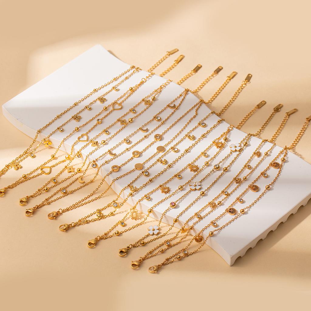 Light Luxury High-End Stainless Steel Diamond-Encrusted Bracelet, Moon Sun Love Geometry Does Not Fade Jewelry Women
