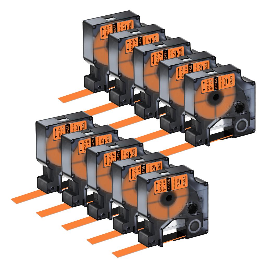 5/10PK 9mm 12mm 19mm Compatible for Dymo IND A18444 S0718600 Vinyl Label Tapes Ribbons Replacement for Dymo Rhino 1000 4200 6000
