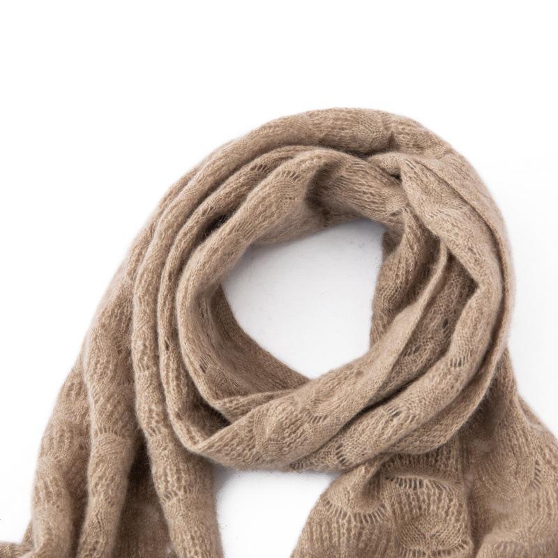 Women's Cashmere Hollow Crochet Knit Scarf - Warm & Versatile for Autumn/Winter