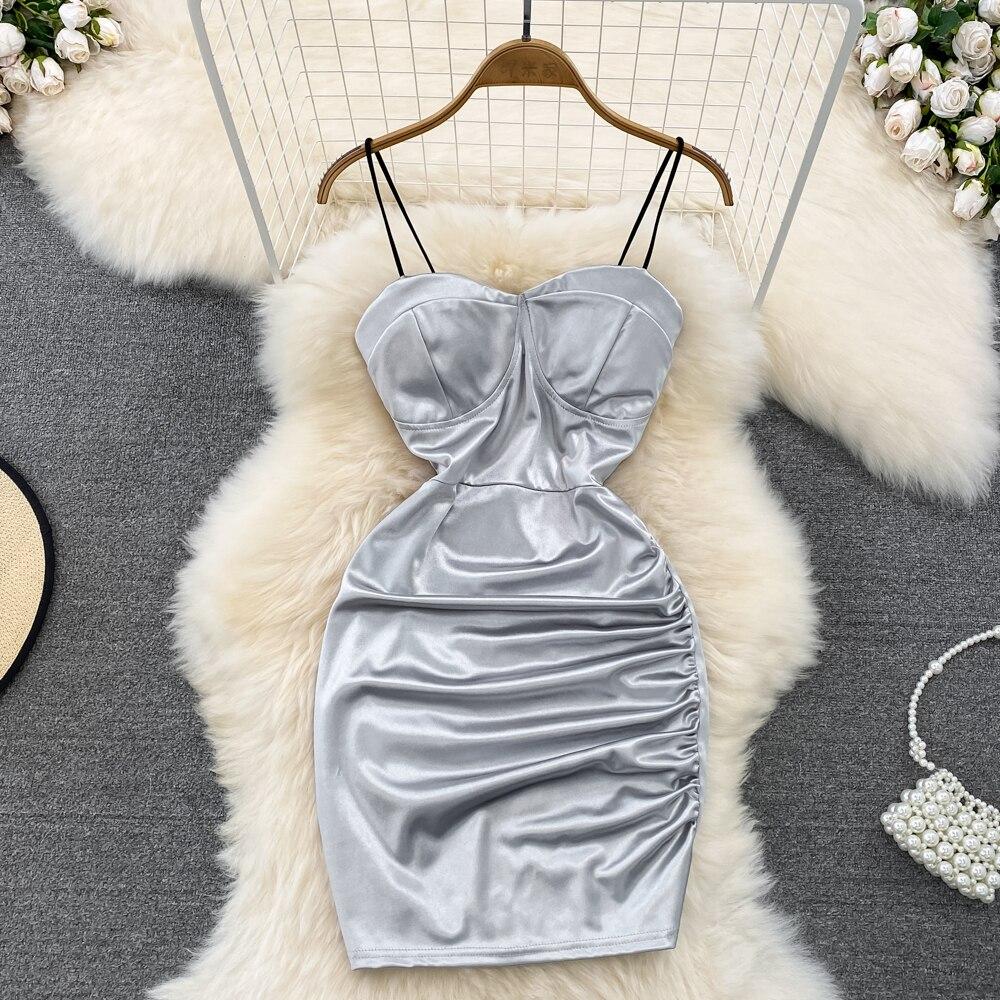 

Юбка-комбинация Pure Desire Spice Girl, сексуальная, из ацетатного сатина, облегающая, стройнящая, плиссированная, с запахом на бедрах, женская L серебряный