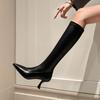Fashion 7CM Thin Heel Black Long Boots For Ladies Side Zipper Pointy High Heels Knee Boots Women Fashion Autumn Shoes Botas De Mujer