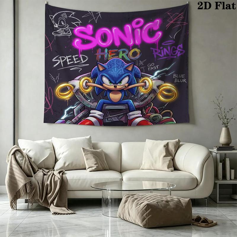 Sonic Hedgehog Wall Tapestry Aesthetic Wall Hanging Printed Fabric Blanket Decorative Tapestries For Bedroom Living Room Home Decor