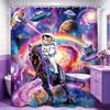 Funny Cat Dinosaur Shower Curtain,Cool Galaxy Shower Curta for Bathroom Decor, Hilarious Outer Space Universe Shower Curtain