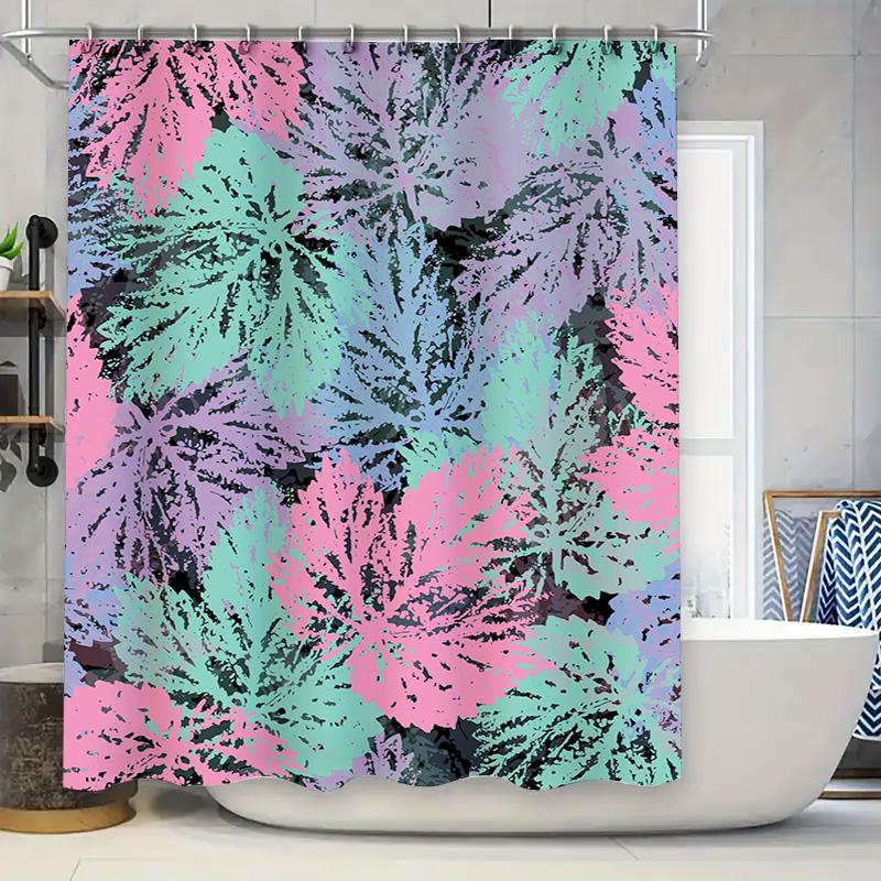 

Bathroom Decor Shower Curtain Waterproof Fabric With Leaf Print Modern Abstract Design For Home Decoration 180 X 180Cm Pink Blue W60H190(CM)-1 Pcs