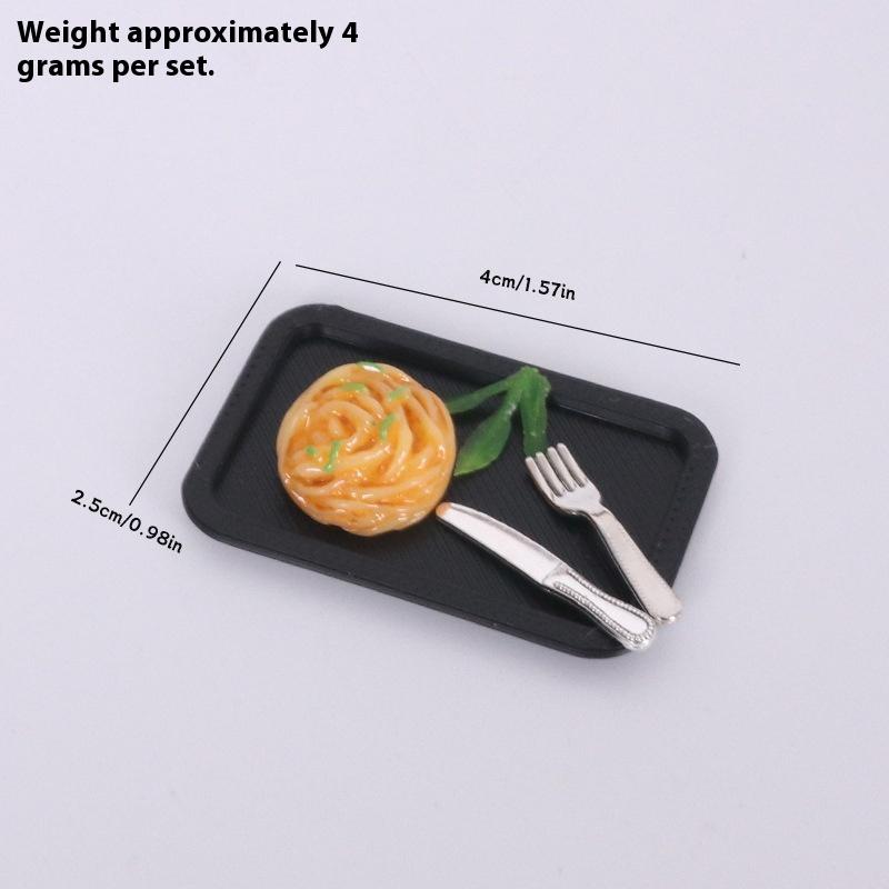 1 Set Bistecca Simulato Piatto Pasta Coltello e Forchetta Kit Modello Casa delle Bambole Cucina Decorazione Cibo Giocattolo Accessori Fai da Te