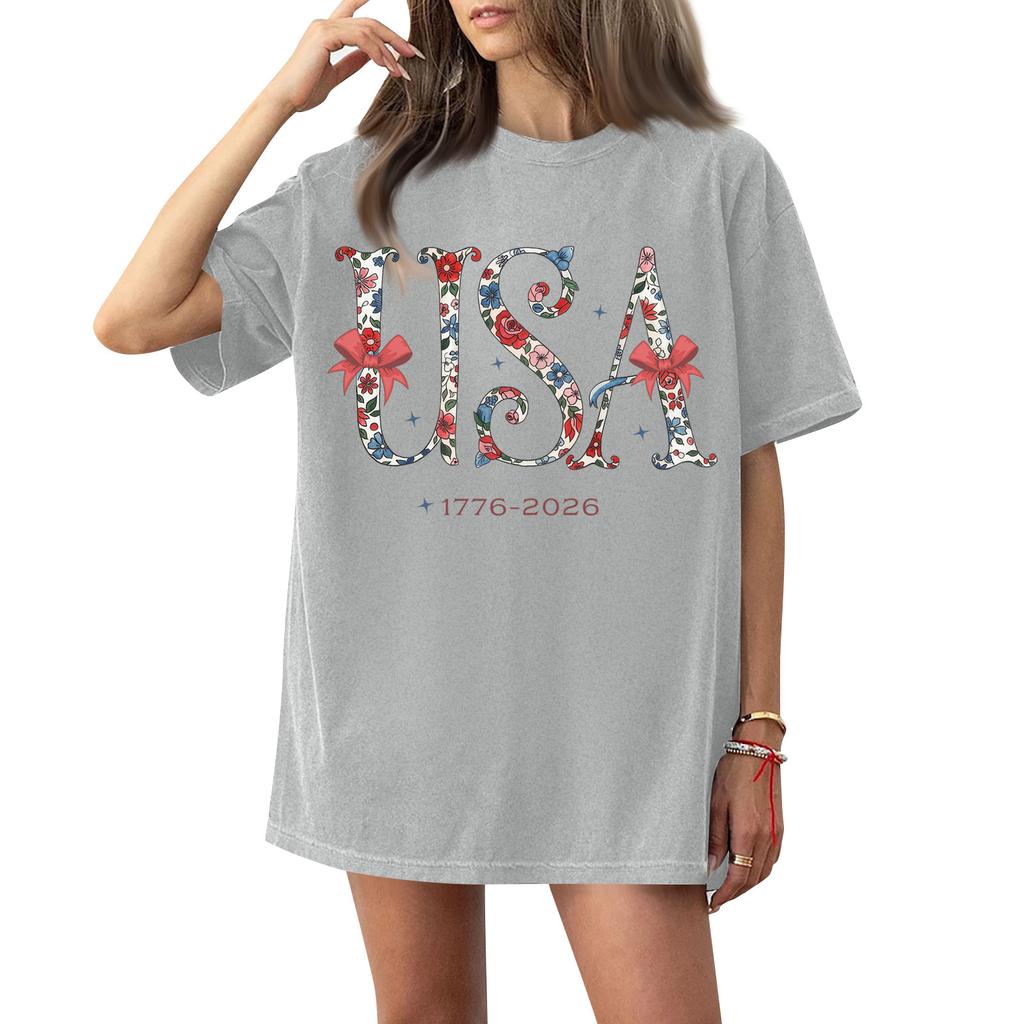 Women's Round Neck Printed Short-sleeved T-shirt Top