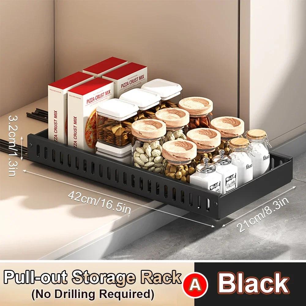 Kitchen Pull-Out Pot Rack Adjustable Cupboard Trays Dishes Partition Shelf with Slide Rails Organizer Tray Drawer Storage Racks