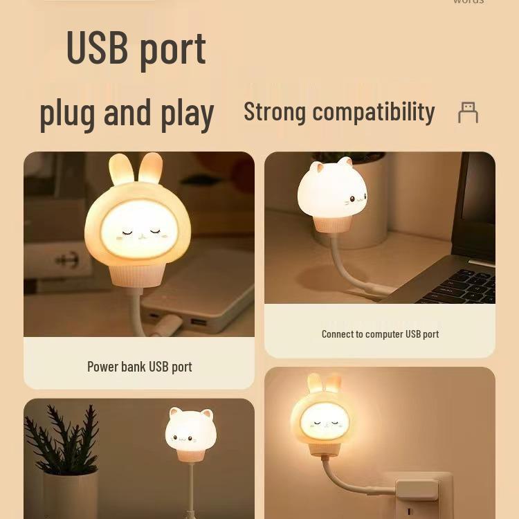 Cartoon Cute Smart Voice-Controlled Night Light USB Bedside Lamp with Sleep Aid