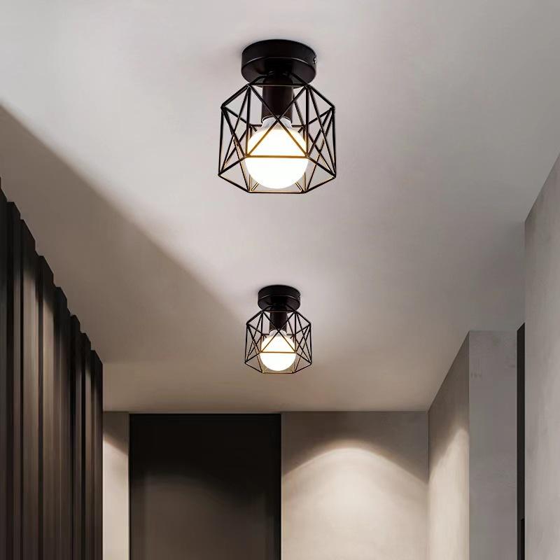 E27 Retro Ceiling Lamps Black Industrial Light Fixture Vintage Semi Flush Mount Ceiling Lights Porch Hallway Stairway Mini Metal
