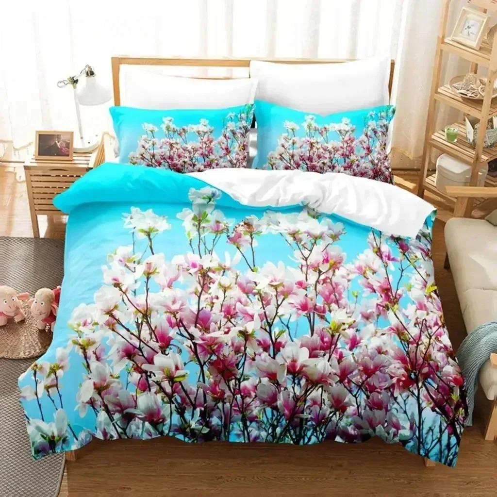 Blumen Bettbezug-Sets Doppelbett Landschaftlicher Bettbezug Einzelbett Queen Bettwäsche-Set mit Kissenbezug Polyester