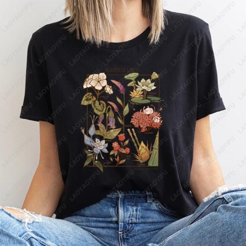 Genshin Flower Imapact Gamer Unisex Adult Cotton Shirt Zhongli Hu Tao Anime Otaku Tee Retro Casual Twodimensional Printed Tops S