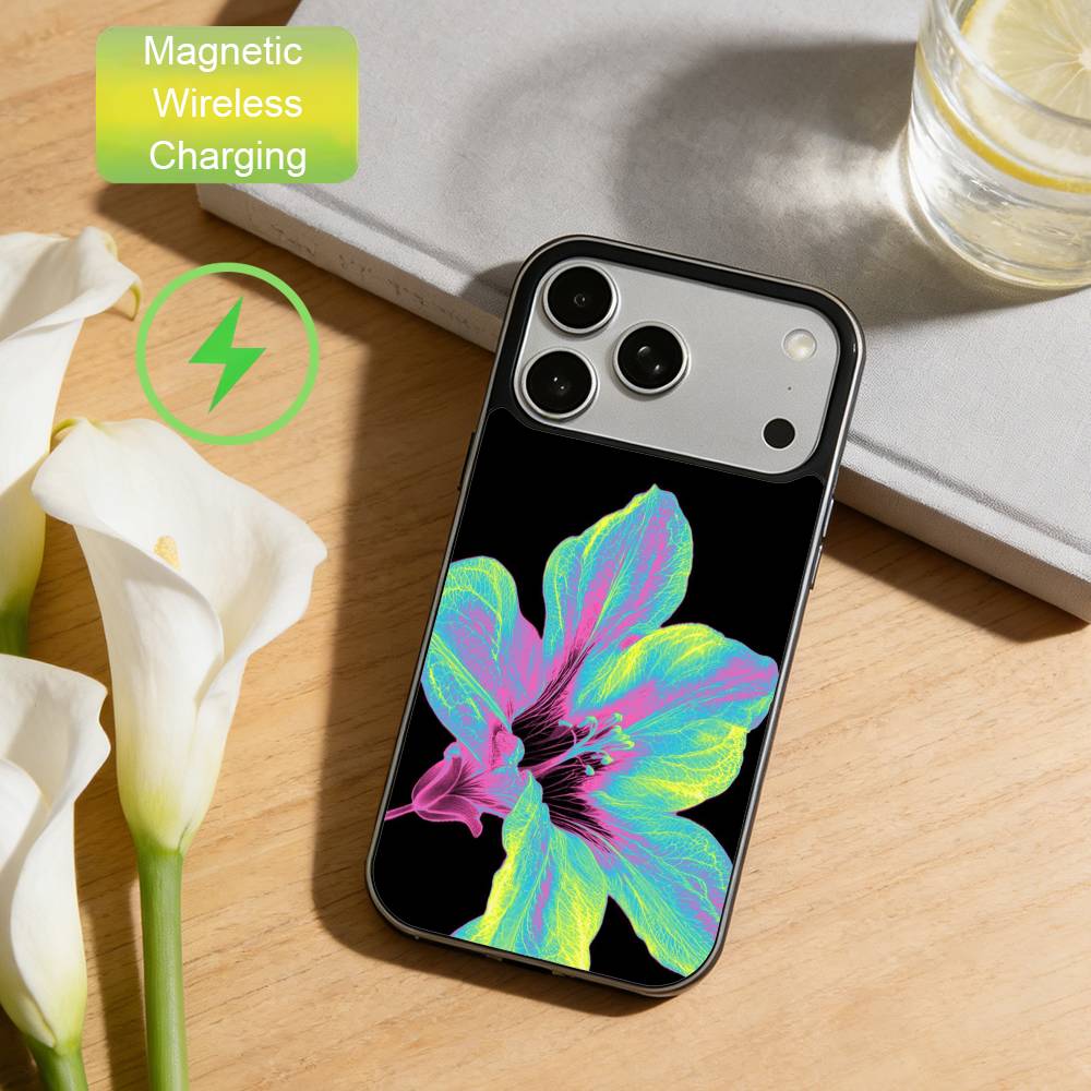 

Neon Glow Flowers Phone Case For iPhone17,16,15,14,13,12,11 Plus,For Magnetic Wireless Charge Cover iPhone15Plus