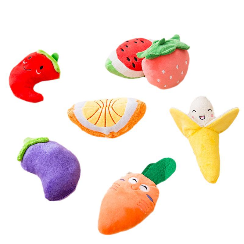 Cartoon Fruit & Vegetable Dog Plush Toy – Colorful Fruit Teething Supplies