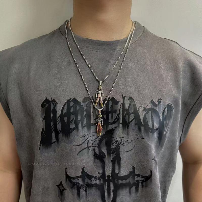 Dragon Ball Saiyan Double Layer Necklace - Trendy Punk Sweater Chain for Men & Women, Long Hip Hop Style, Versatile Student Accessory.