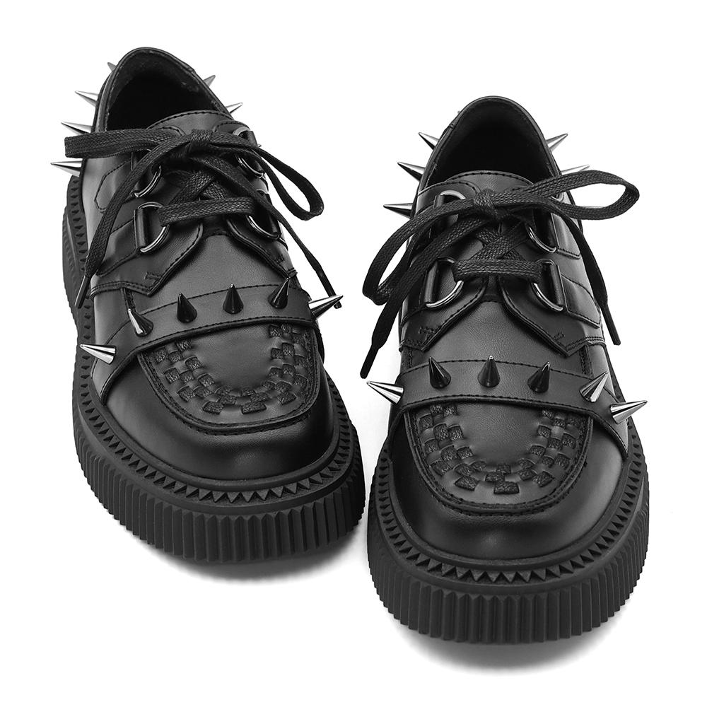 Gothic Ankle Rock Shoes New Punk Style Women Shoes Lace-Up Heel Height 5Cm Platform Shoes Woman Metal Decor Woman Sneakers