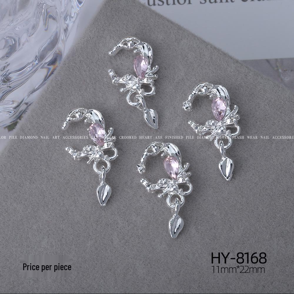 Silver Star Moon & Pink Heart Tassel Nail Rhinestone Ornaments