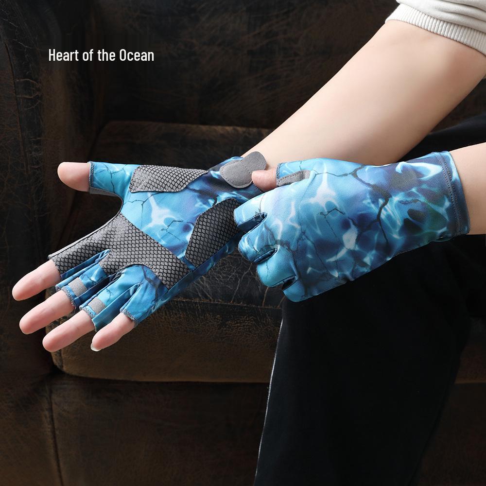 Men's Summer Breathable Ice Silk Fishing Gloves - Half Finger, Sun Protection, for Driving & Riding