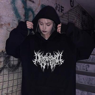 Fall Winter Unisex Hoodie Drawstring Elastic Cuff Thorn Print Thick Fleece Patch Pocket Loose Long Sleeves Pullover Warm Top