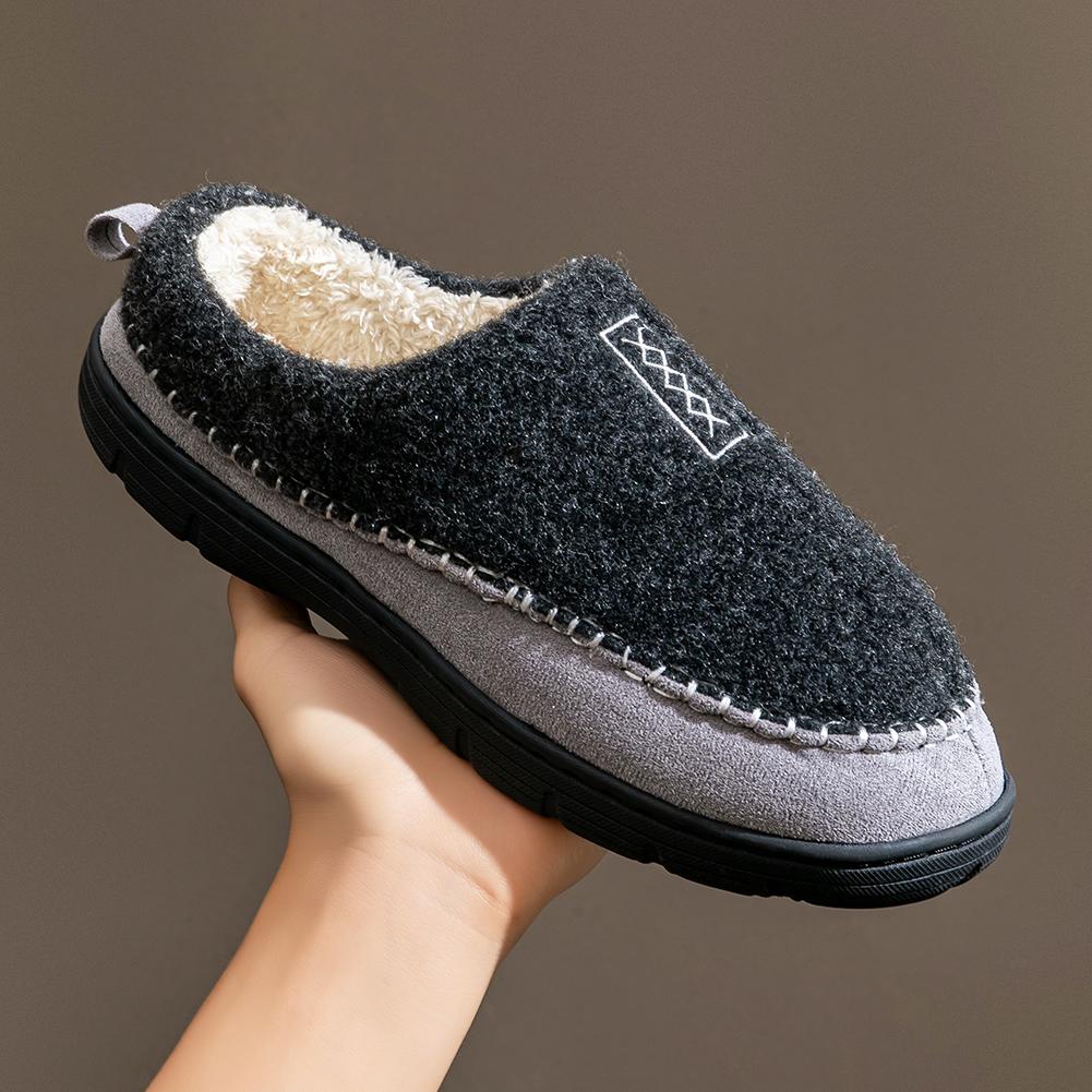 Outdoor Slippers For Men Casual Style Winter Plush Lined Warm Anti-slip Sole Home Shoes Cozy Memory Foam Fuzzy Upper Male Indoor Footwear