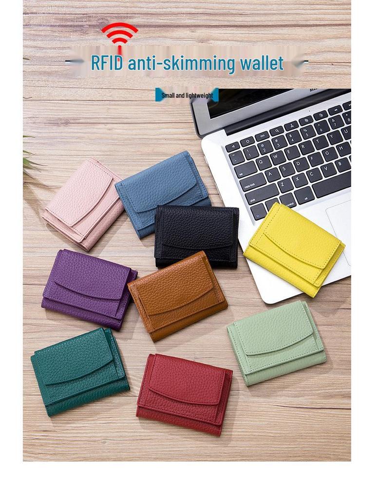 RFID Blocking Japanese Cowhide Women's Ultra-Thin Mini Wallet