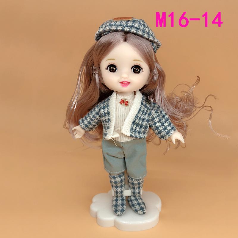 17cm 8-Point BJD Princess Doll with Denim Wedding Dress - 6-Inch Dress-Up Toy Set with Tops and Shorts