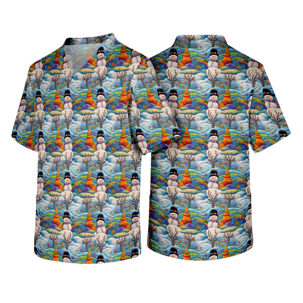 Men's Christmas Themed Holiday Caregiver Uniform for Work in Hospitals and Clinics