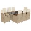 9 Piece Garden Dining Set with Cushions Beige Poly Rattan
