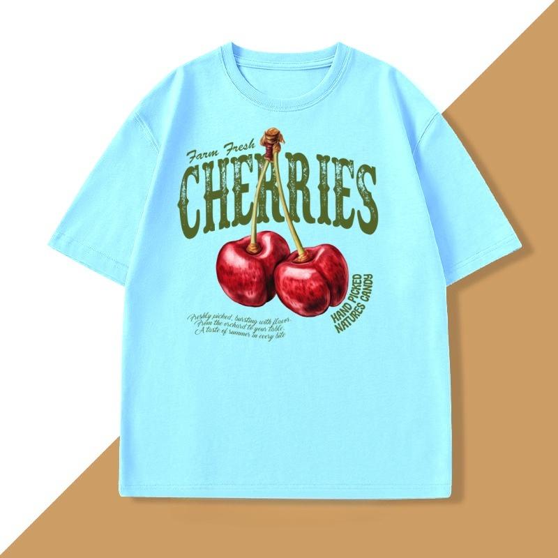 Vintage Cherry T Shirt Fruit Tshirt Summer Cotton Short Sleeve Women TShirt Cherry Lover Tee Clothes Casual Round Neck Tops